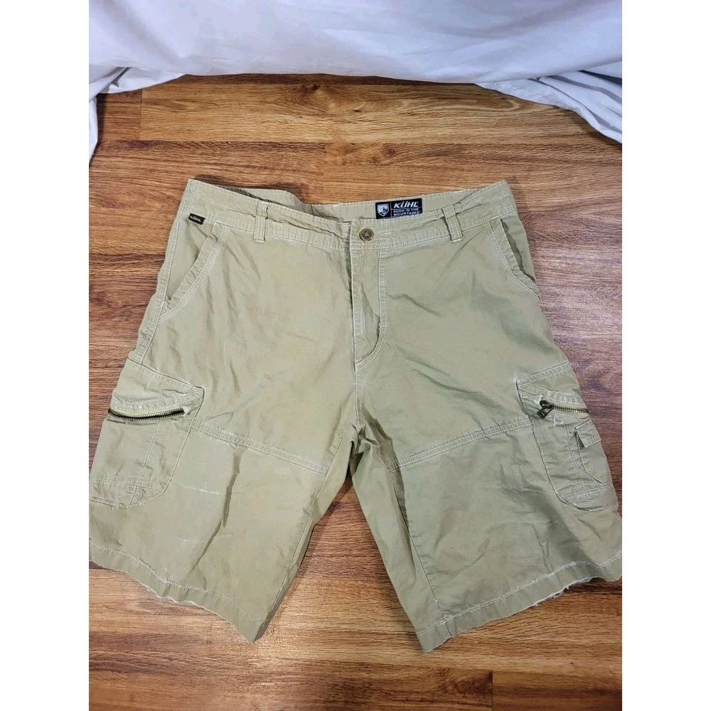 Kuhl Cargo Shorts 36 Outdoor Hiking Vintage Patina Dye Cargo Zip Pockets